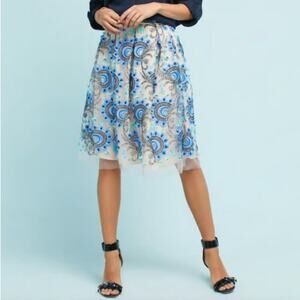 NWT Anthropologie Eva Franco Blue Embroidered Solstice Tulle Skirt • Size 4